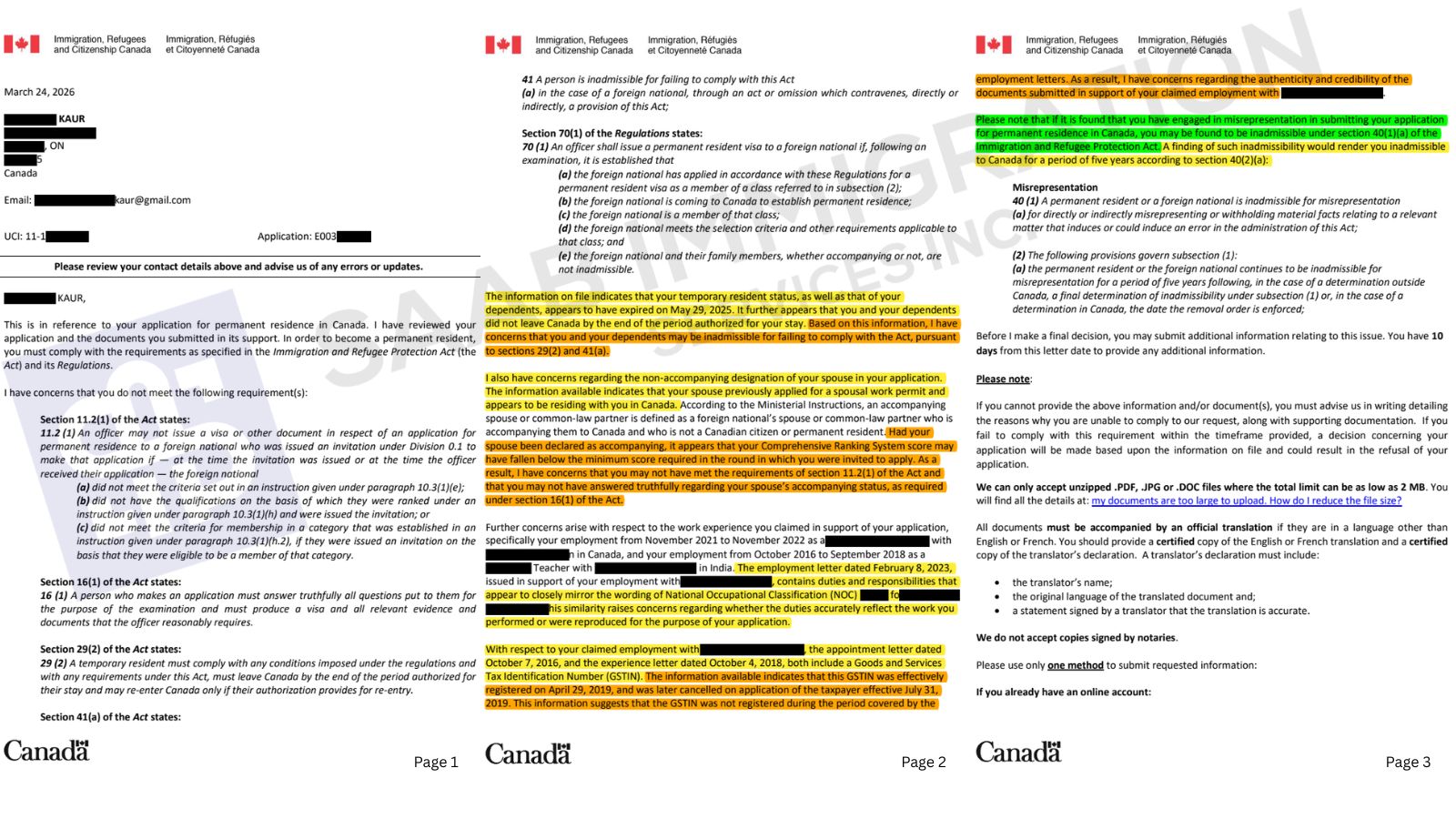 Example of a procedural fairness letter issued by IRCC